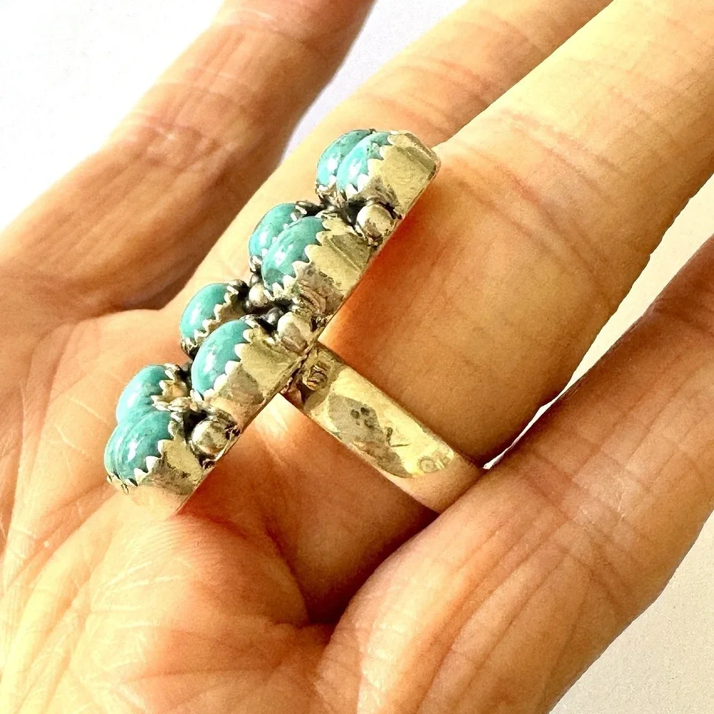 Horseshoe Turquoise Ring Sz‎ 7 Sterling Old Style Patina Lucky Southwest Hada